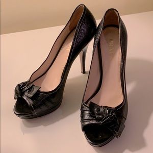 Prada Black Leather Peep Toe Heels Size 38.5 (8.5)